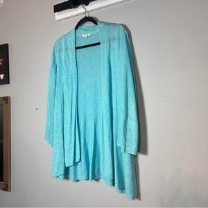 Eileen Fisher Cardigan Sweater Open Front Linen Bright Blue Size Medium